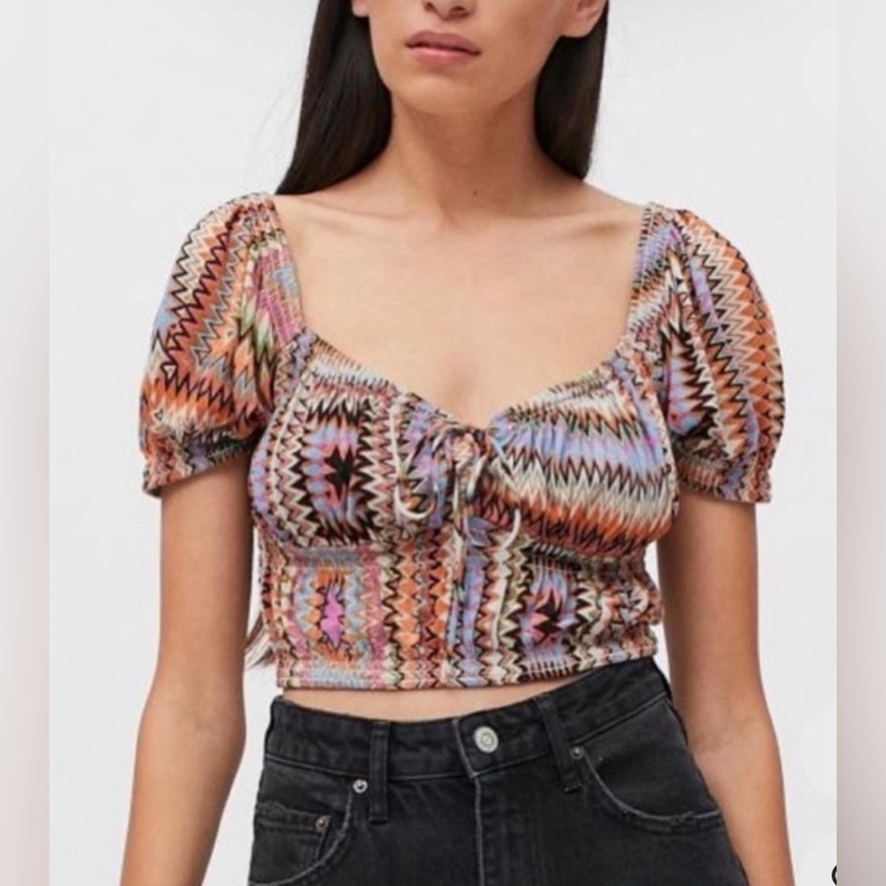 Urban Outfitters Kristi Zig Zag Aztec Puff Sleeve Crop Top – XS Festival Boho